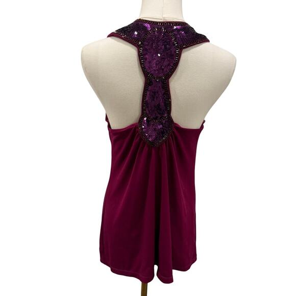 Express Vintage Magenta Tank Top Sequin Racerback Y2K Night Out Club Party Small - Picture 2 of 9